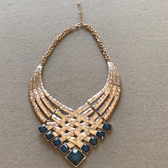 Statement Necklace with gold / Blue stones - Picture 6 of 7